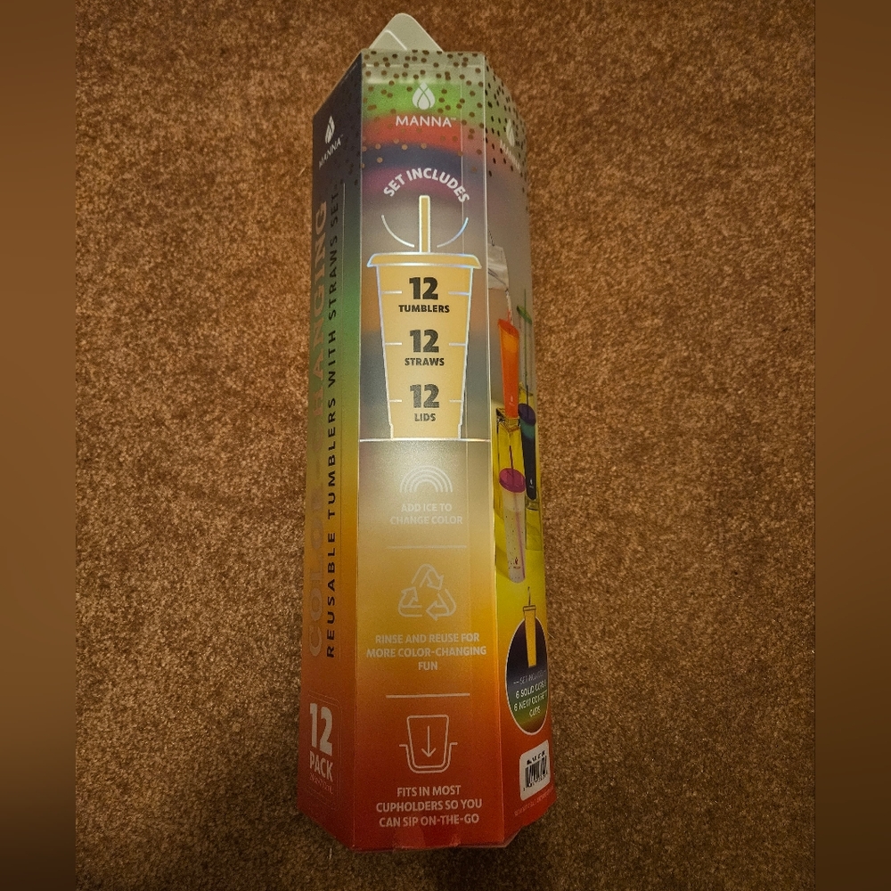 Manna 12 Pack Color Changing Reusable  Tumblers with Straws Set